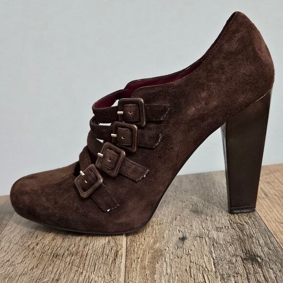 Enzo Angliolini Brown Suede Leather Strappy Buckle Detail Chunky Heel Shoes 6 - Picture 12 of 16